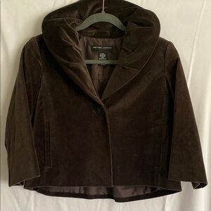 Stunning High Collar Brown Velvet Jacket with detailed 3/4 sleeves.